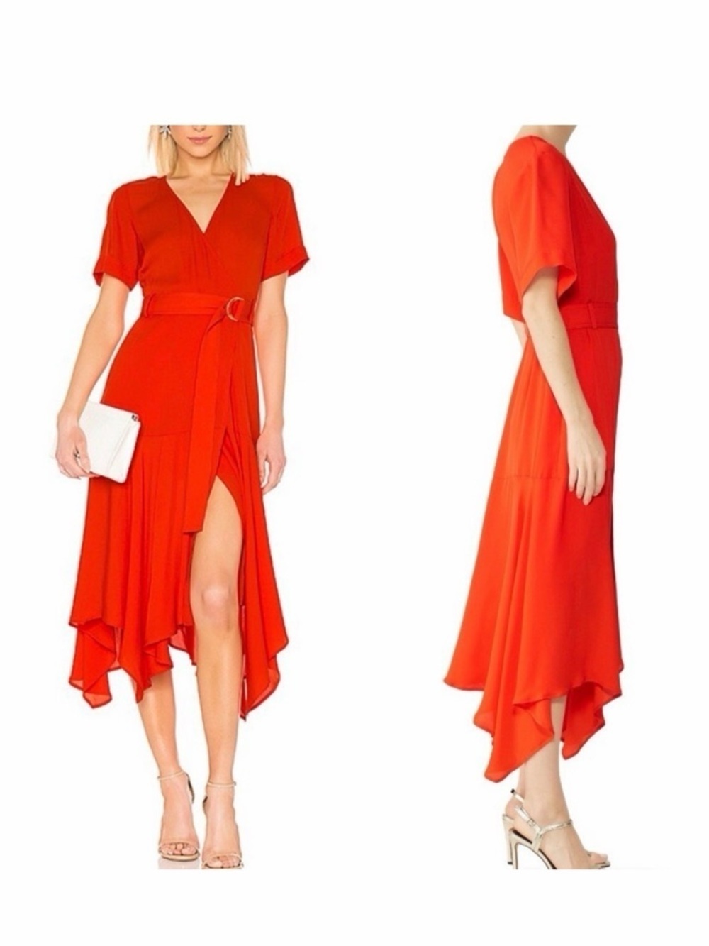 A.L.C. Claire Red Poppy Silk Wrap Midi Dress NWT Size 2